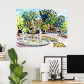 Odessa Oekraïne stadstuin Waterverf art Poster (Thuiskantoor)