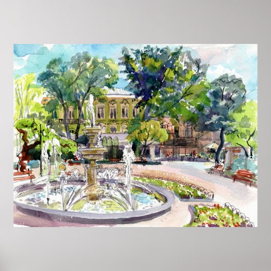 Odessa Oekraïne stadstuin Waterverf art Poster (Voorkant)