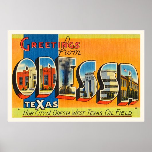 Odessa Texas TX Old Vintage Travel Souvenir Poster (Voorkant)