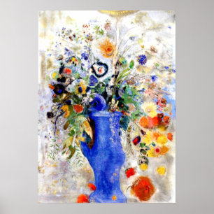 Odilon Redon - Groot boeket in pastelblauwe vaas Poster