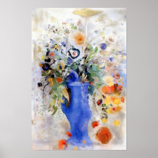 Odilon Redon - Groot boeket in pastelblauwe vaas Poster (Voorkant)