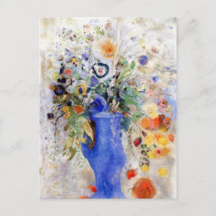 Odilon Redon - Grote Bouquet in Pastel Blue Vase Briefkaart