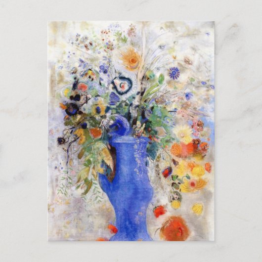 Odilon Redon - Grote Bouquet in Pastel Blue Vase Briefkaart (Voorkant)