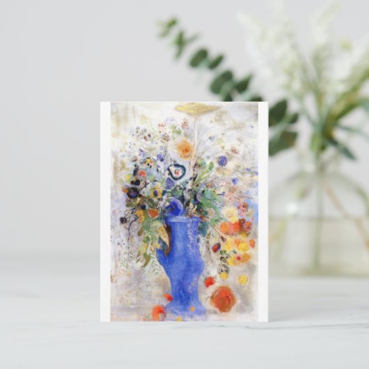 Odilon Redon - Grote Bouquet in Pastel Blue Vase Briefkaart (Staand voorkant)