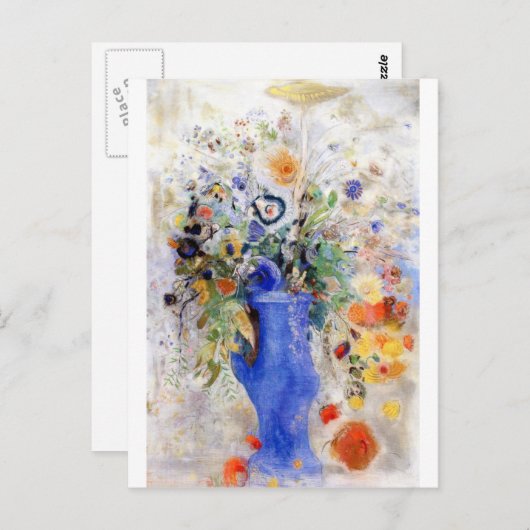 Odilon Redon - Grote Bouquet in Pastel Blue Vase Briefkaart (Voorkant / Achterkant)