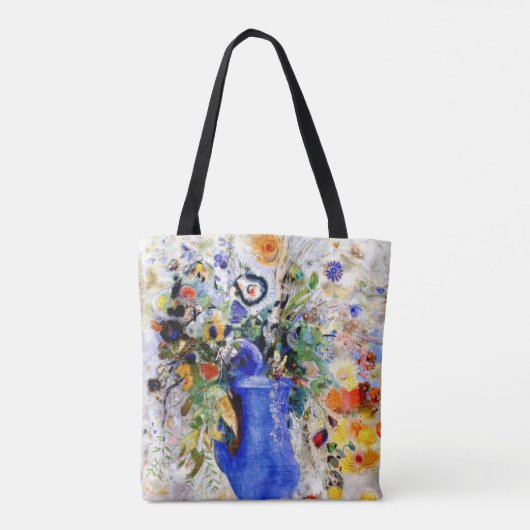 Odilon Redon - Grote Bouquet in Pastel Blue Vase Tote Bag (Achterkant)