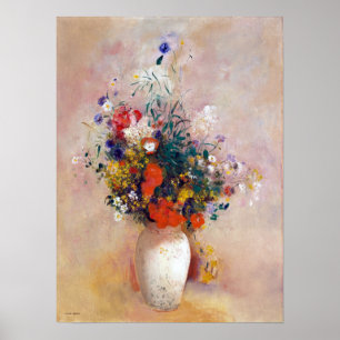Odilon Redon Vase of Flowers (roze achtergrond) Poster