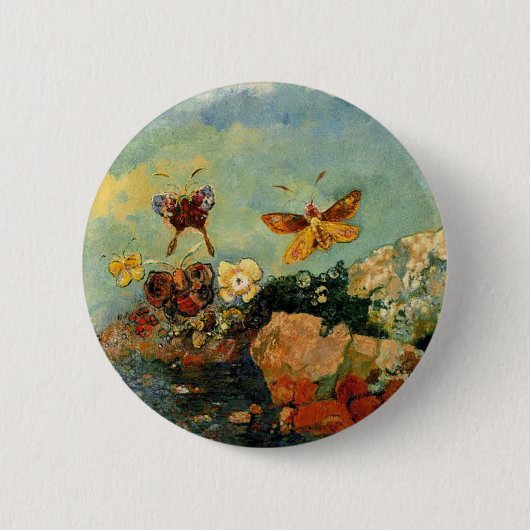 Odilon Redon - Vlinders, beroemd schilderij, Ronde Button 5,7 Cm (Voorkant)