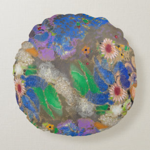 Odilon Redon's abstracte bloemenachtergrond. Rond Kussen