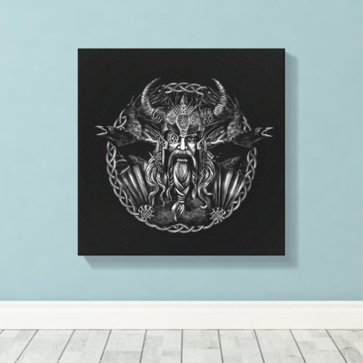 Odin en zijn ravens Huginn en Muninn Canvas Afdruk (Insitu (Houten vloer))