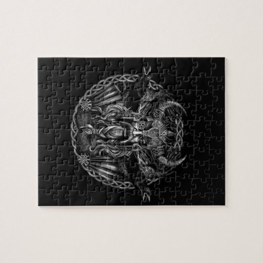 Odin en zijn ravens Huginn en Muninn Legpuzzel (Horizontaal)