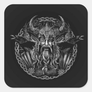 Odin en zijn ravens Huginn en Muninn Vierkante Sticker
