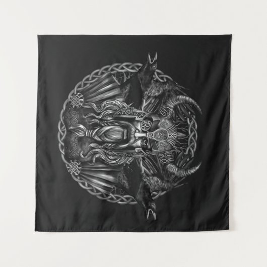 Odin en zijn ravens Huginn en Muninn Wandkleed (Voorkant (horizontaal))