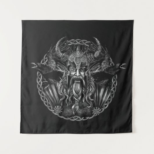 Odin en zijn ravens Huginn en Muninn Wandkleed (Voorkant)