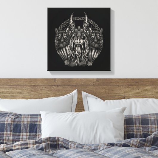 Odin en zijn wolven Geri en Freki Canvas Afdruk (Insitu (Slaapkamer))