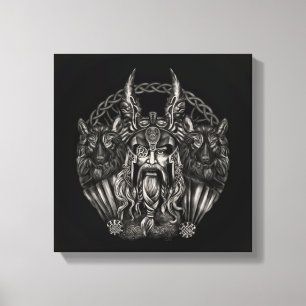 Odin en zijn wolven Geri en Freki Canvas Afdruk
