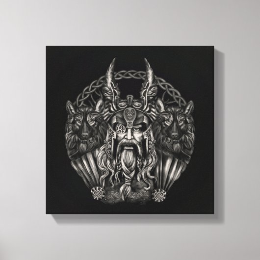 Odin en zijn wolven Geri en Freki Canvas Afdruk (Voorkant)