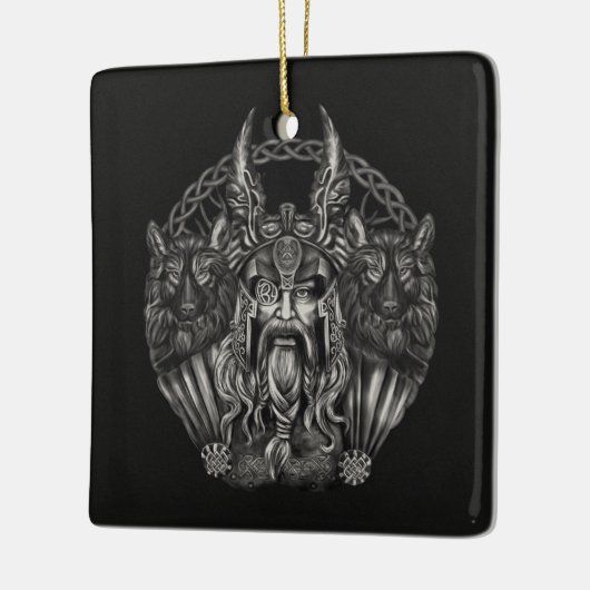 Odin en zijn wolven Geri en Freki Keramisch Ornament (Links)