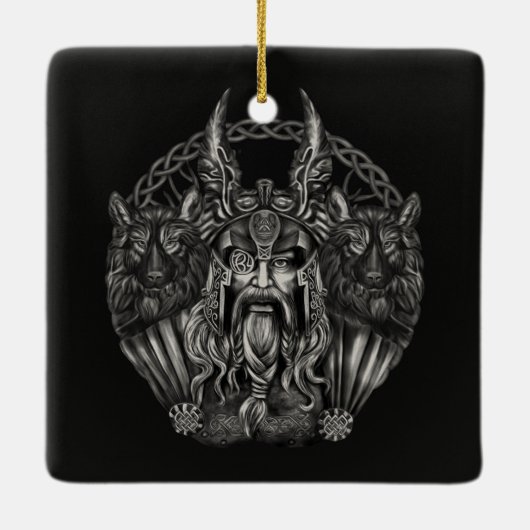 Odin en zijn wolven Geri en Freki Keramisch Ornament (Achterkant)