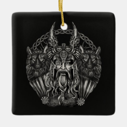 Odin en zijn wolven Geri en Freki Keramisch Ornament (Voorkant)