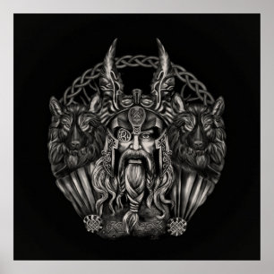 Odin en zijn wolven Geri en Freki Poster