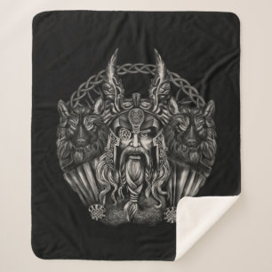 Odin en zijn wolven Geri en Freki Sherpa Deken