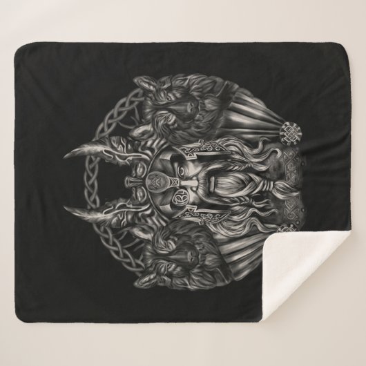 Odin en zijn wolven Geri en Freki Sherpa Deken (Voorkant (horizontaal))