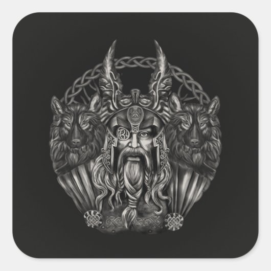 Odin en zijn wolven Geri en Freki Vierkante Sticker (Voorkant)