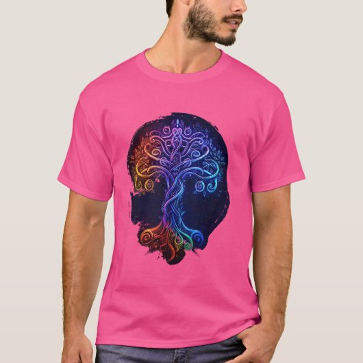 Odin gekleurde Levensboom Viking Valhalla Heidens T-shirt (Voorkant)