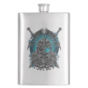 Odin met raven en zwaarden Viking Mythologie blauw Flacon