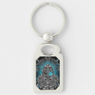 Odin met raven en zwaarden Viking Mythologie blauw Sleutelhanger