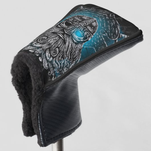 Odin met ravens en zwaarden Viking Mythology blue Golfheadcover (3/4 voorkant)