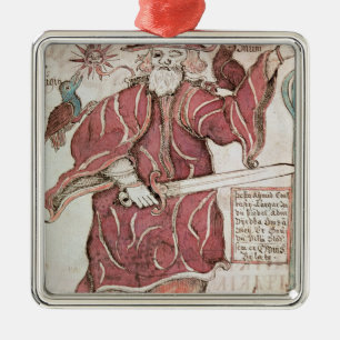 Odin, met zijn twee kraaien, Hugin en Munin Metalen Ornament