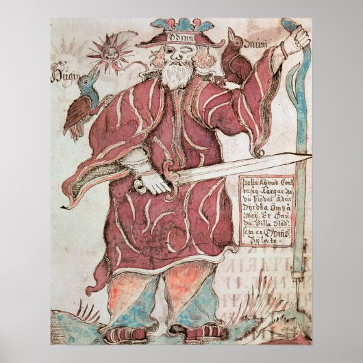 Odin, met zijn twee kraaien, Hugin en Munin Poster (Voorkant)