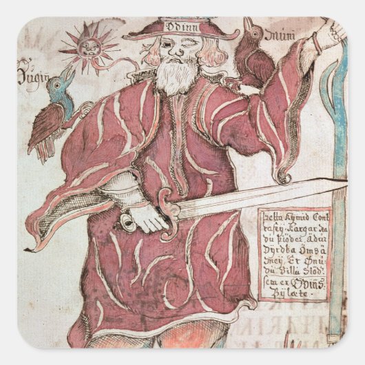 Odin, met zijn twee kraaien, Hugin en Munin Vierkante Sticker (Voorkant)