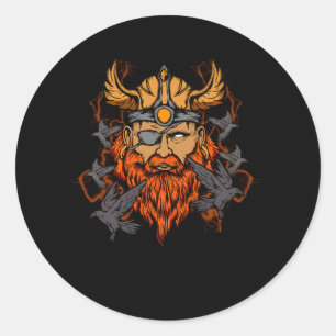 Odin Norse Mythology Viking God & Ravens Ronde Sticker