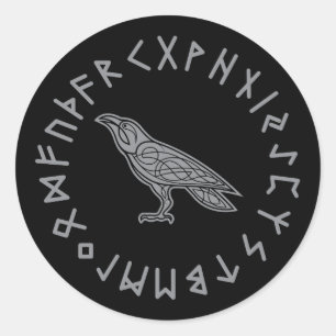 Odin Raaf Kraai Viking Mythologie runen runisch Ronde Sticker