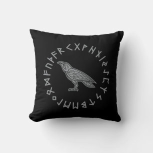 Odin Raven Crow Viking Mythology runic Kussen
