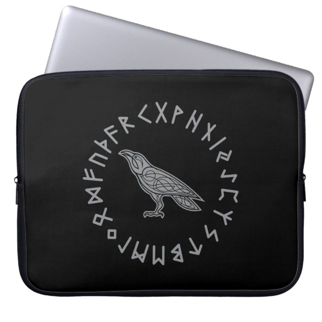 Odin Raven Crow Viking Mythology runic Laptop Sleeve (Voorkant)