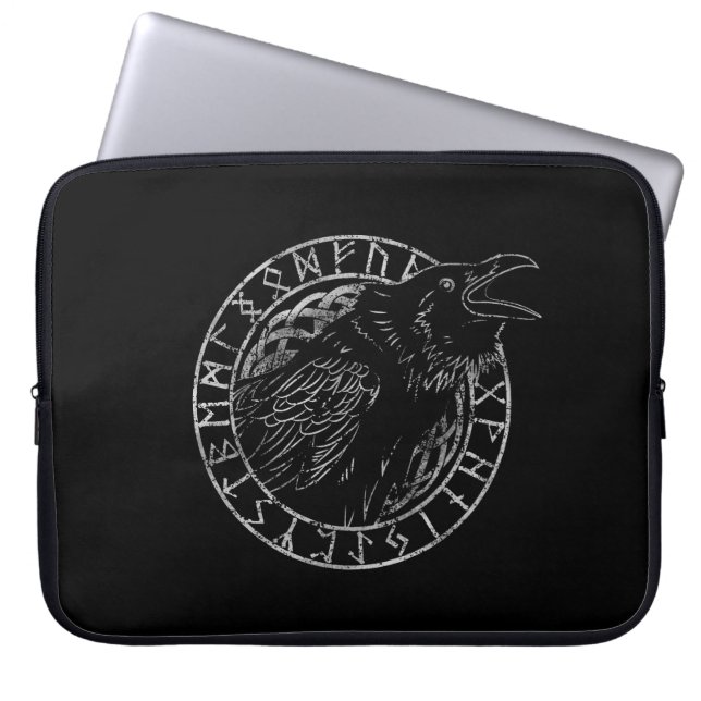 Odin Raven Crow Viking Mythology runic Laptop Sleeve (Voorkant)