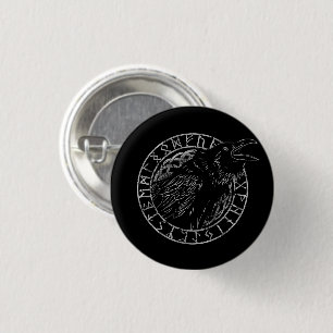 Odin Raven Crow Viking Mythology runic Ronde Button 3,2 Cm