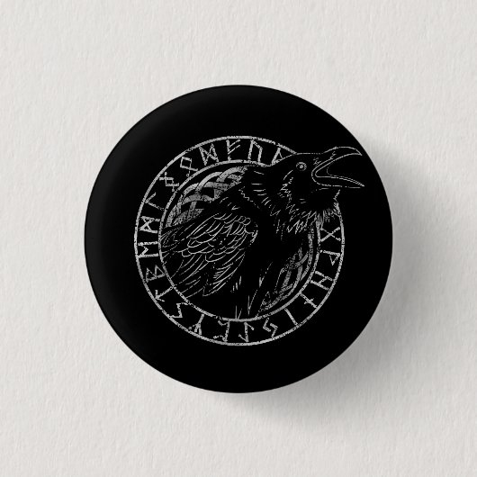 Odin Raven Crow Viking Mythology runic Ronde Button 3,2 Cm (Voorkant)
