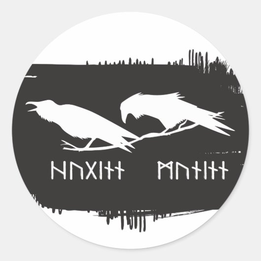 Odin Raven Crow Viking Mythology runic Ronde Sticker (Voorkant)