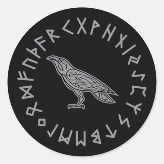 Odin Raven Crow Viking Mythology runic Ronde Sticker (Voorkant)