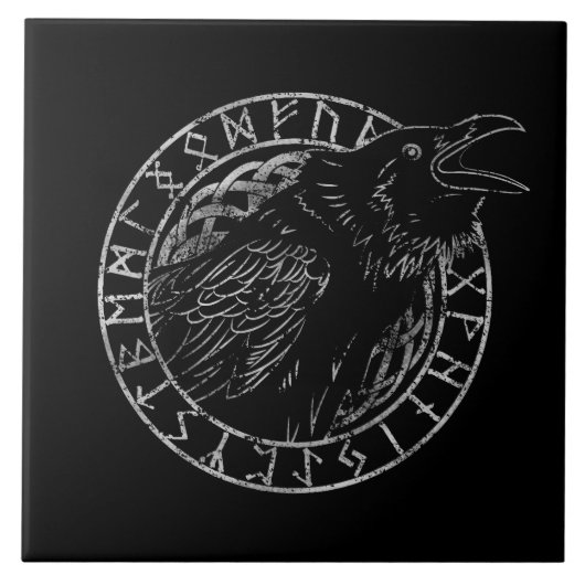 Odin Raven Crow Viking Mythology runic Tegeltje (Voorkant)