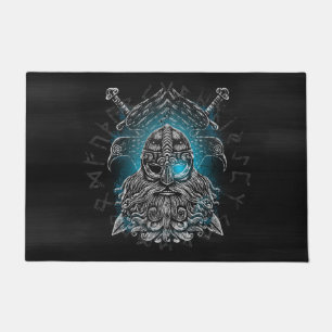 Odin-raven en zwaarden Blauw lichtgevend oog Noors Deurmat