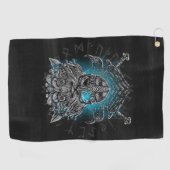 Odin-raven en zwaarden Blauw lichtgevend oog Noors Golfhanddoek (Horizontaal)