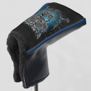 Odin-raven en zwaarden Blauw lichtgevend oog Noors Golfheadcover