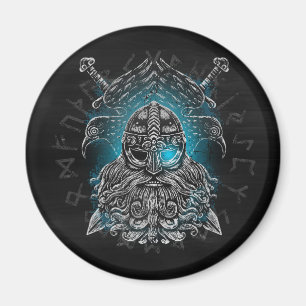 Odin-raven en zwaarden Blauw lichtgevend oog Noors Magneet
