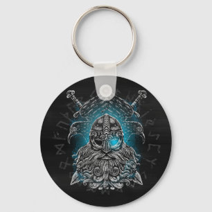 Odin-raven en zwaarden Blauw lichtgevend oog Noors Sleutelhanger